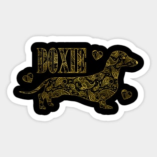 Dachshund in Gold Paisley pattern Sticker